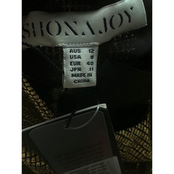 Shona Joy Cleo Circle Sleeve Ruched Mini Dress Womens 8 Gold Metallic Crepe - Picture 8 of 16